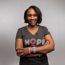 Load image into Gallery viewer, Pink Ribbon HOPE Women's V-Neck T-Shirt - Gray - NBCF