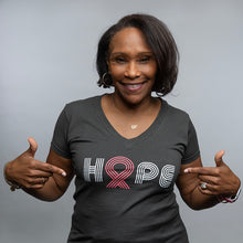 Load image into Gallery viewer, Pink Ribbon HOPE Women's V-Neck T-Shirt - Gray - NBCF