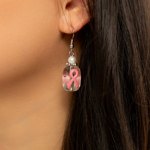 Hand Painted Pink Ribbon Earrings