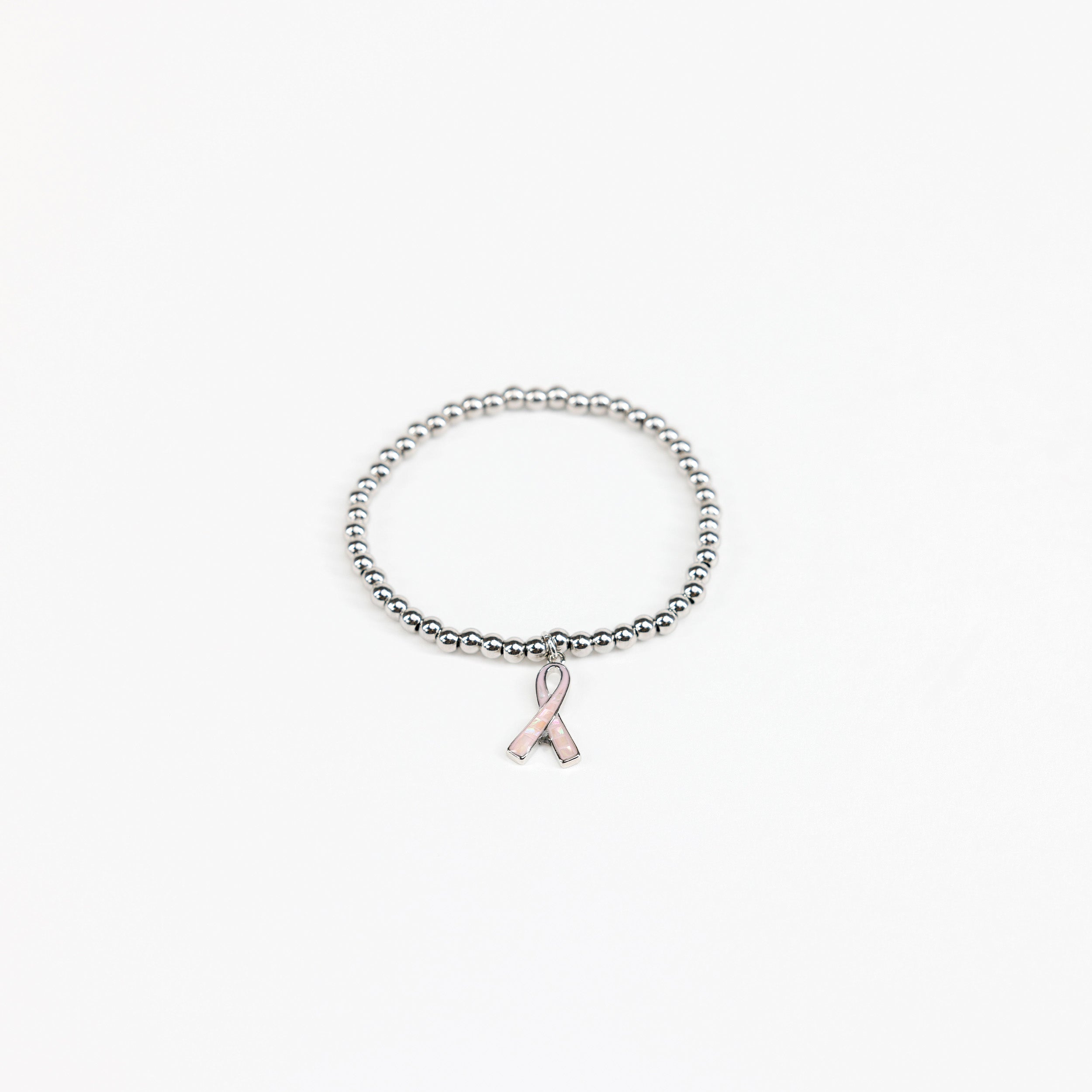 Pink Ribbon Charm Beaded Stretch Bracelet - NBCF