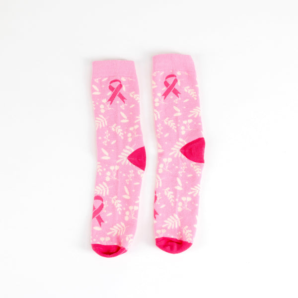 Breast Cancer Awareness Pink Ribbon Floral Socks - Pink - NBCF