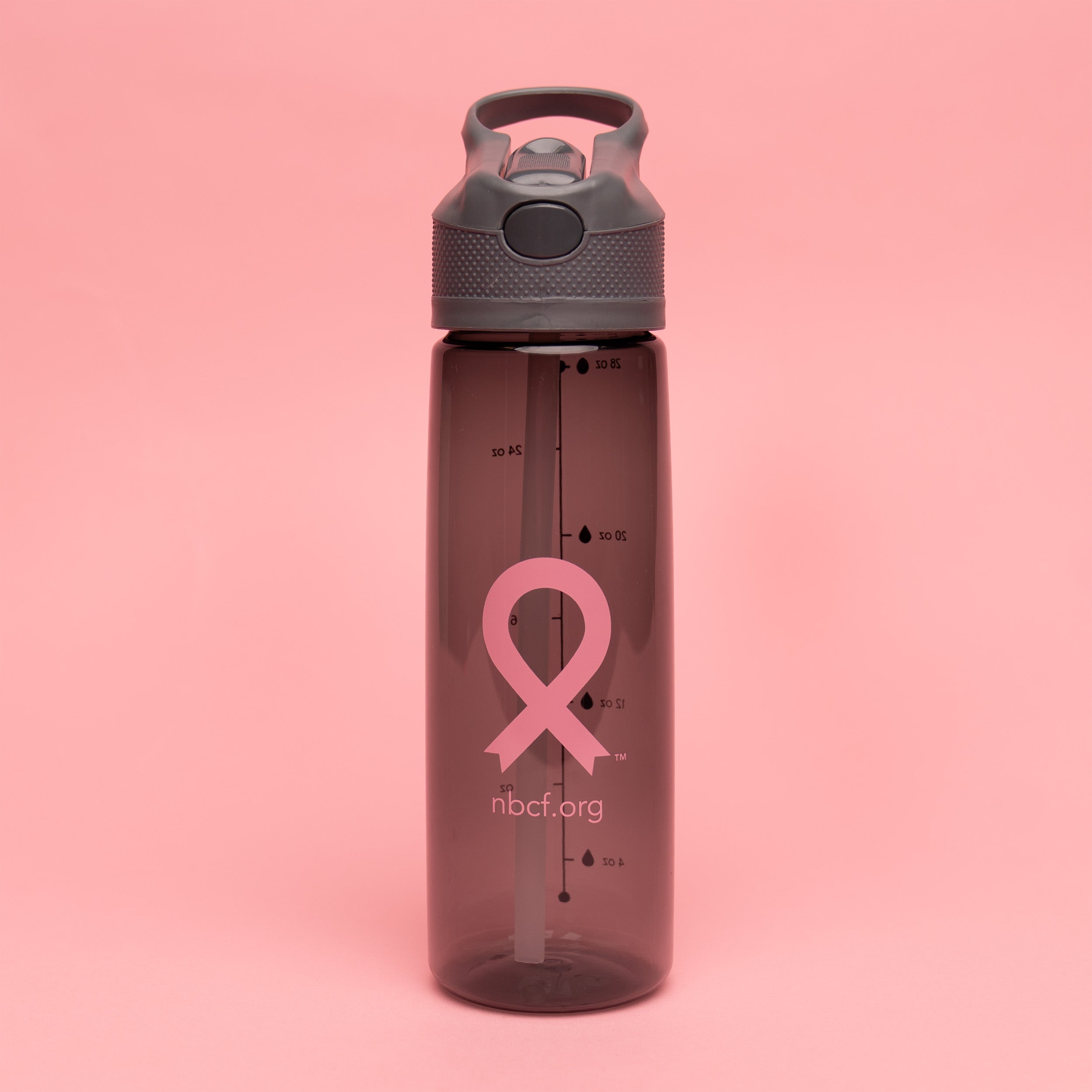 Pink Ribbon Water Bottle - Grey - NBCF