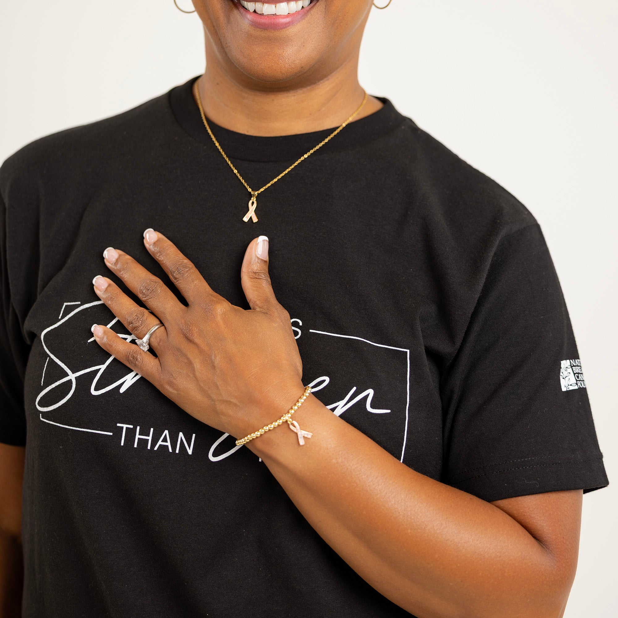 Pink Ribbon Charm Beaded Stretch Bracelet - NBCF