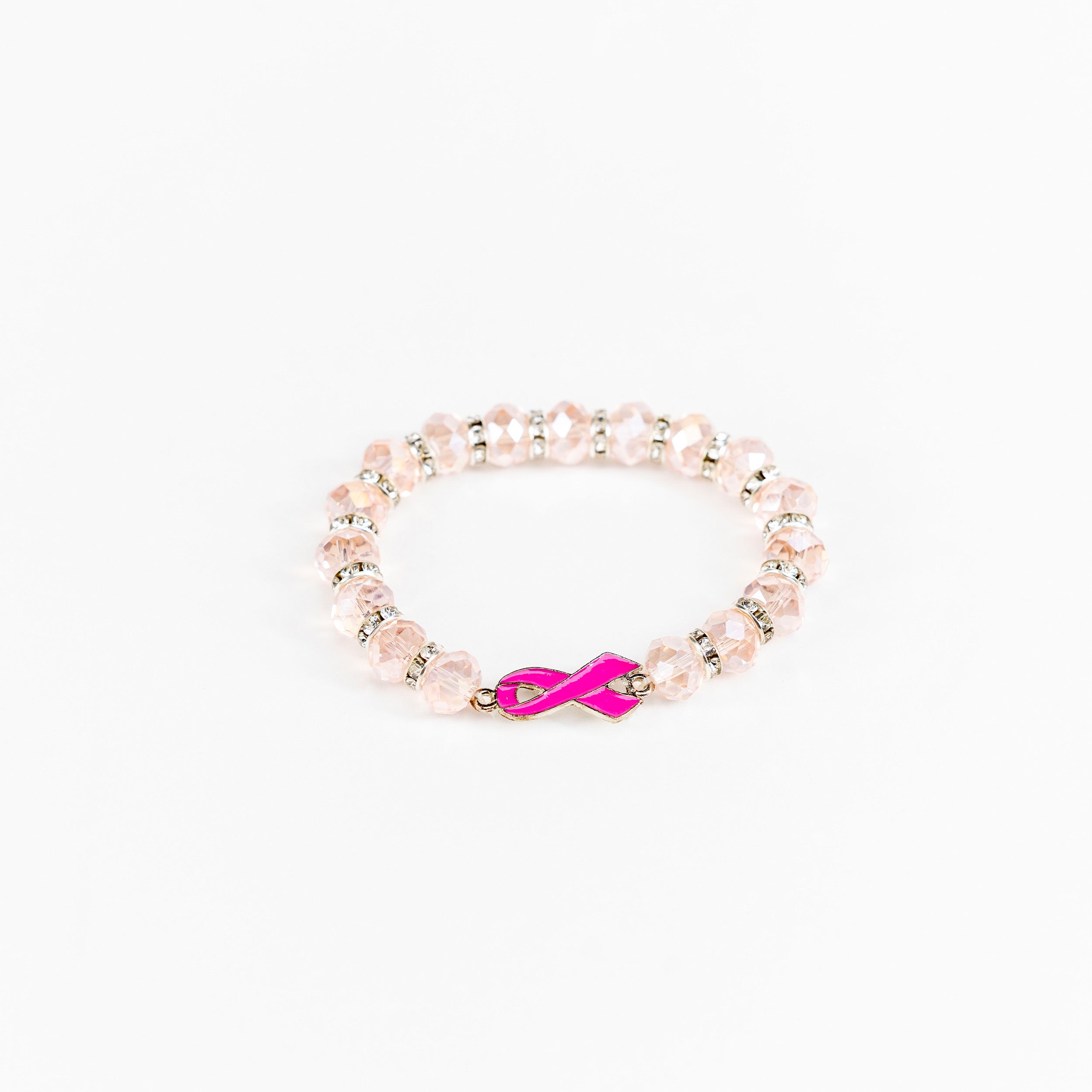 Pink Ribbon Faceted Beaded Stretch Bracelet - NBCF