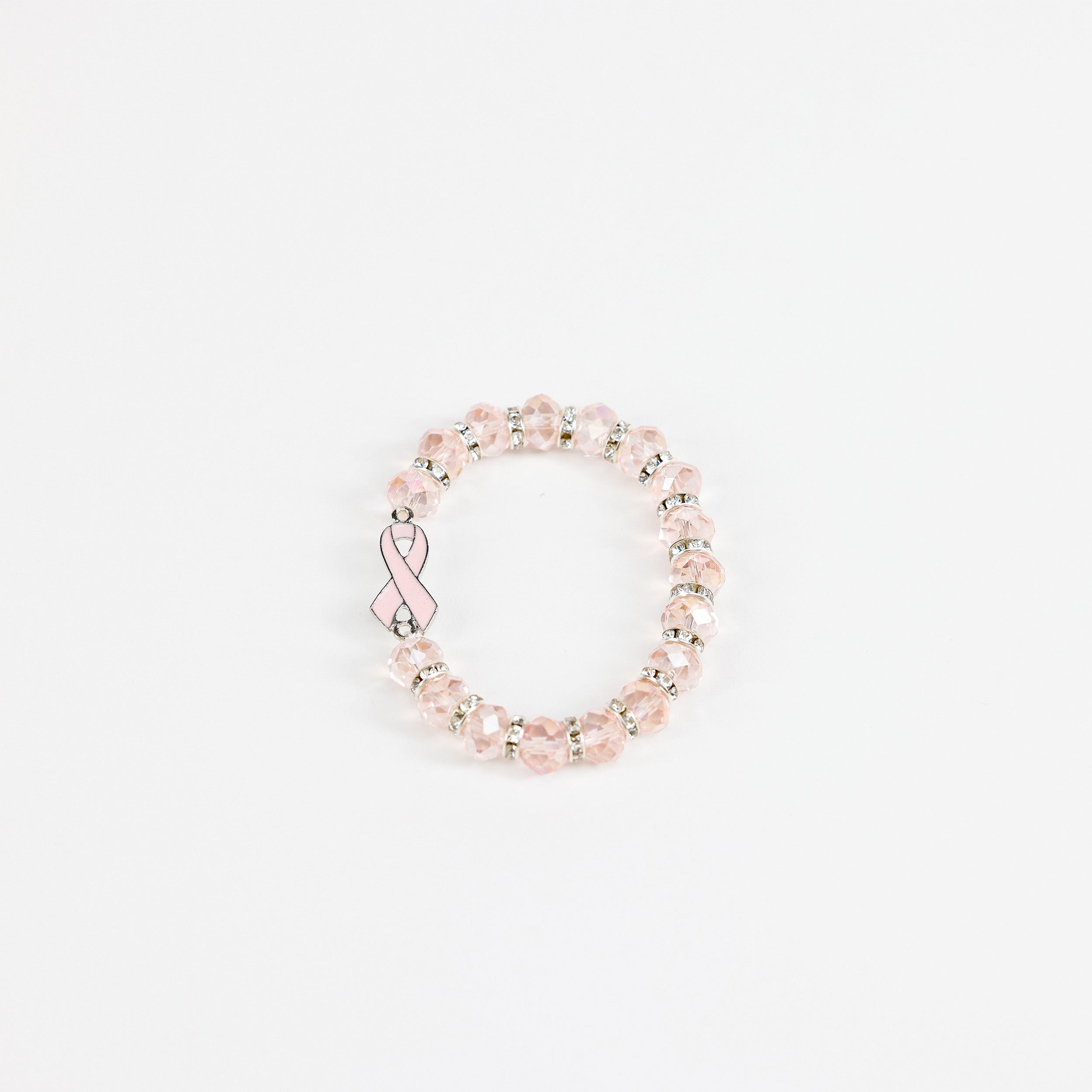Pink Ribbon Faceted Beaded Stretch Bracelet - NBCF