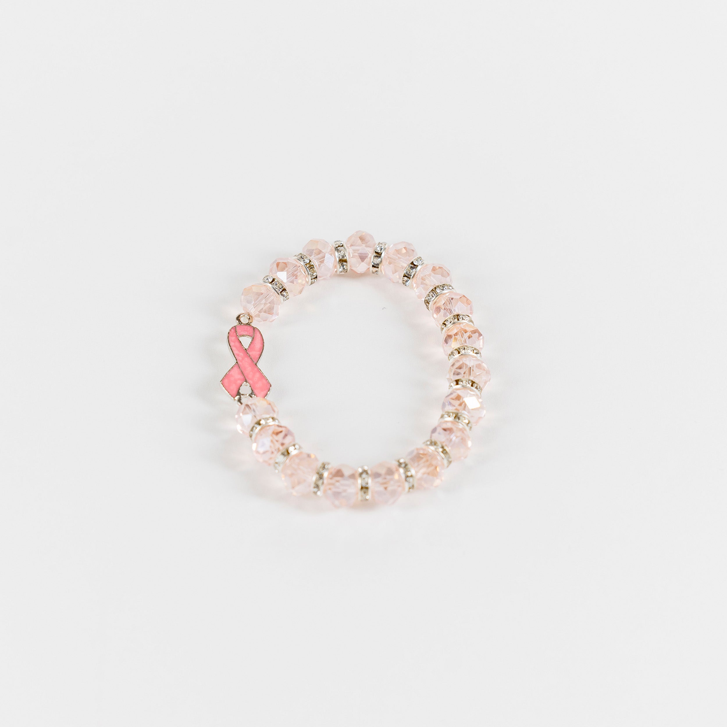 Pink Ribbon Faceted Beaded Stretch Bracelet - NBCF