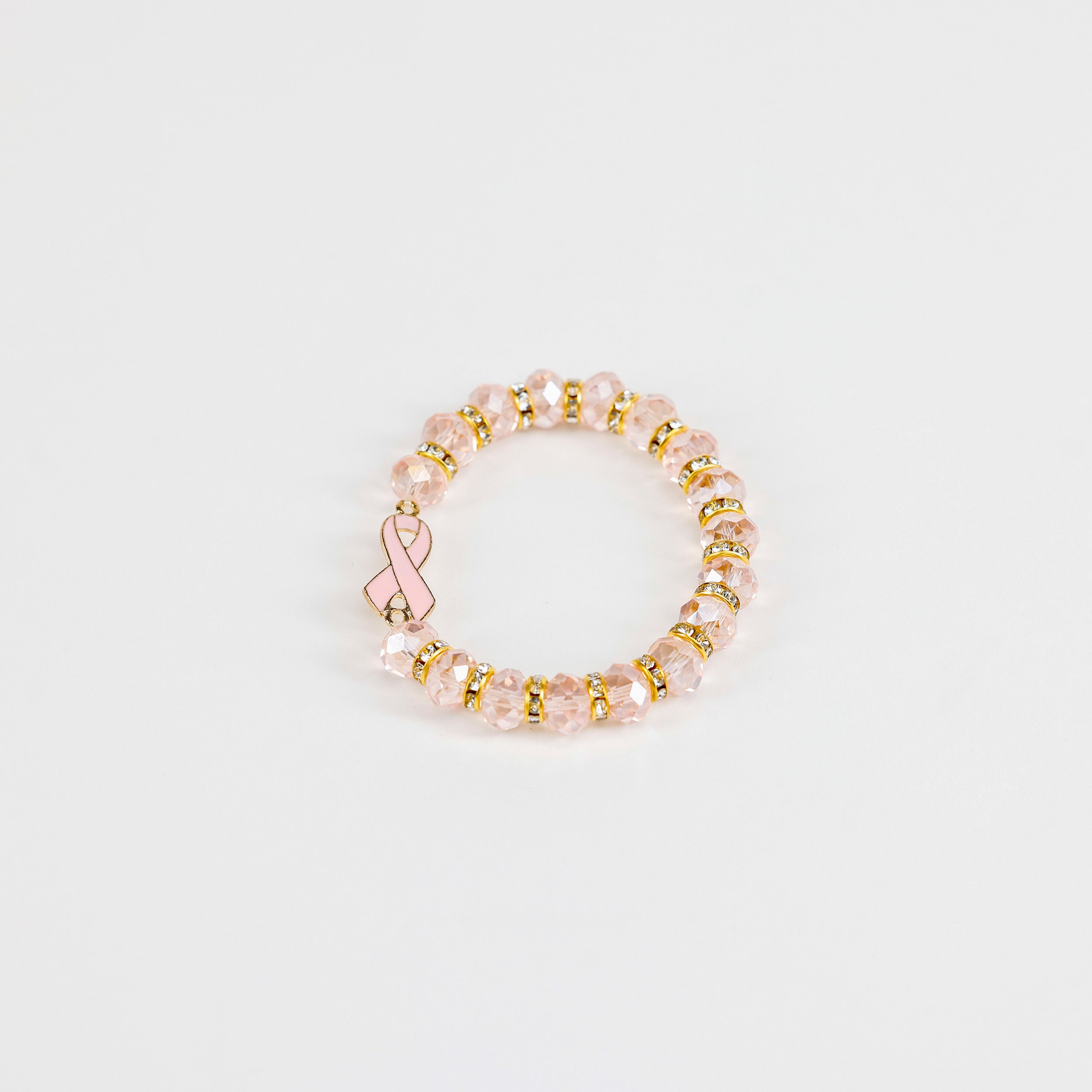 Pink Ribbon Faceted Beaded Stretch Bracelet - NBCF
