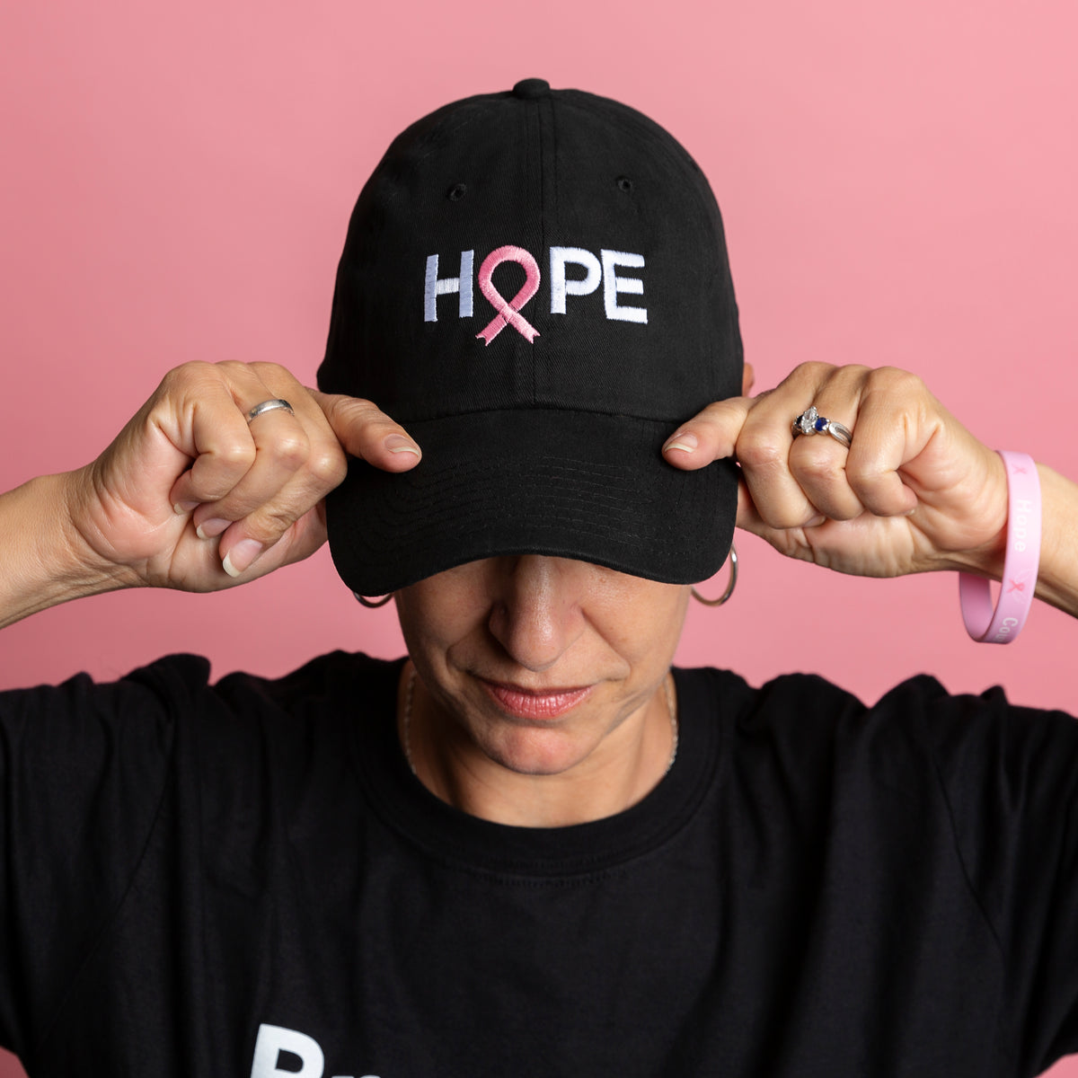 Black Hope Embellished Cap with Pink and Silver Accents Pink Ribbon HOPE Ball Cap - Black - NBCF – NBCF Shop main image 3