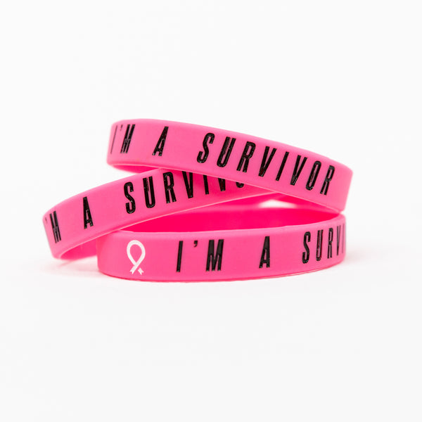 Breast Cancer Survivor Pink Ribbon Silicone Bracelet - Pink - NBCF