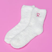 Load image into Gallery viewer, Pink Ribbon Breast Cancer Awareness Fuzzy Socks - White - NBCF