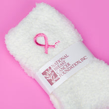 Load image into Gallery viewer, Pink Ribbon Breast Cancer Awareness Fuzzy Socks - White - NBCF