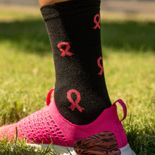 Load image into Gallery viewer, Pink Ribbon Breast Cancer Awareness Socks - Black - NBCF