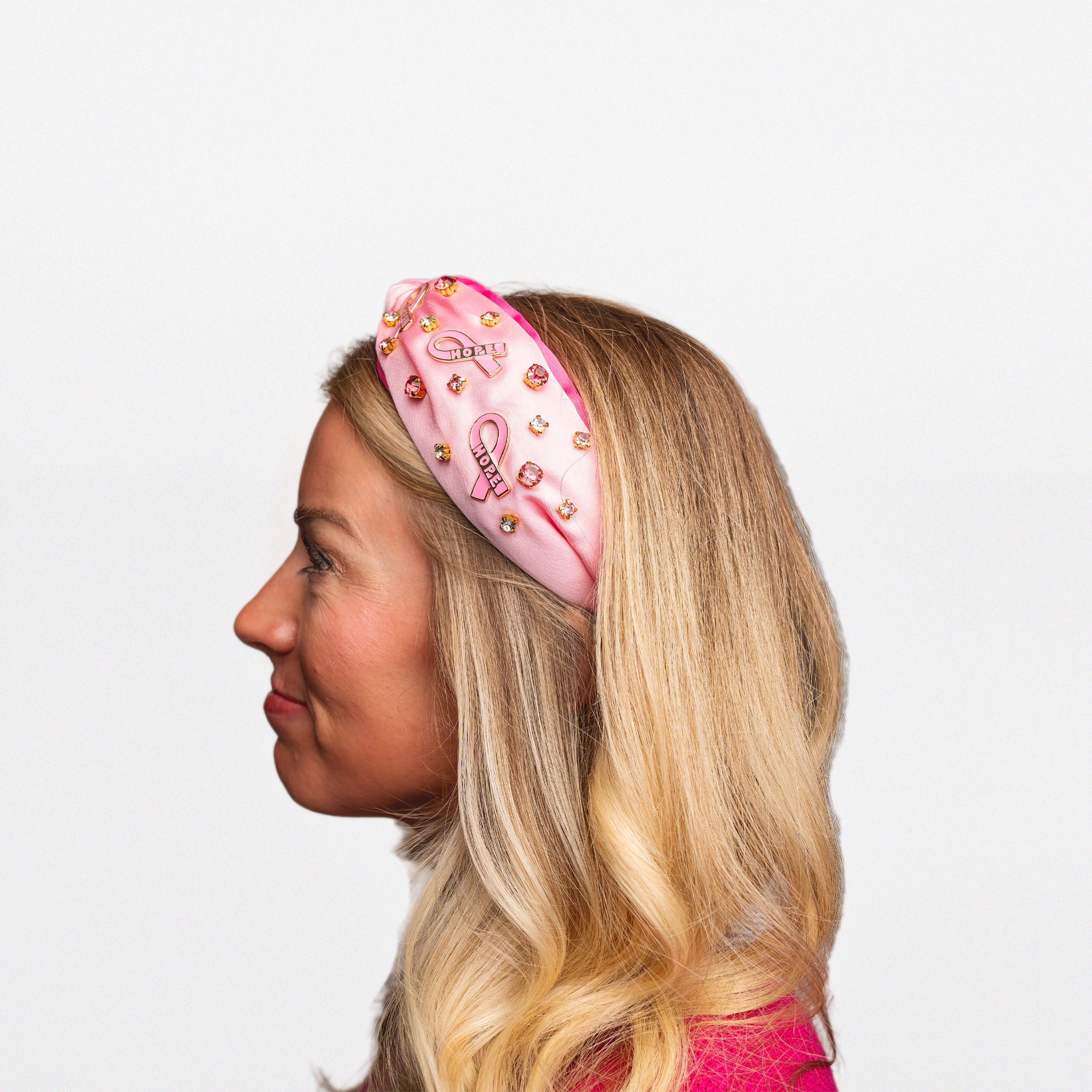 Breast Cancer Awareness Pink Ribbon Embellished Knot Headband - NBCF