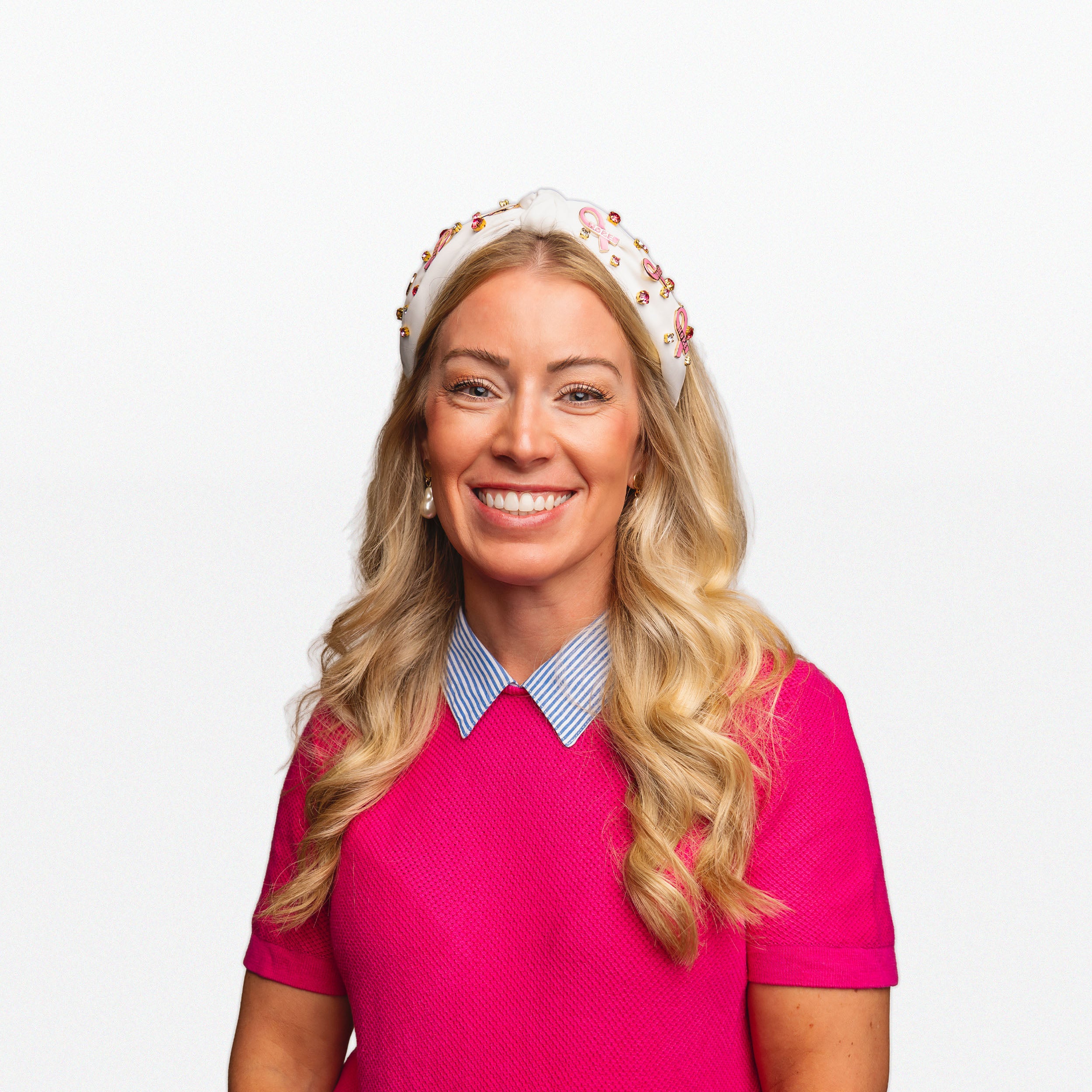 Breast Cancer Awareness Pink Ribbon Embellished Knot Headband - NBCF