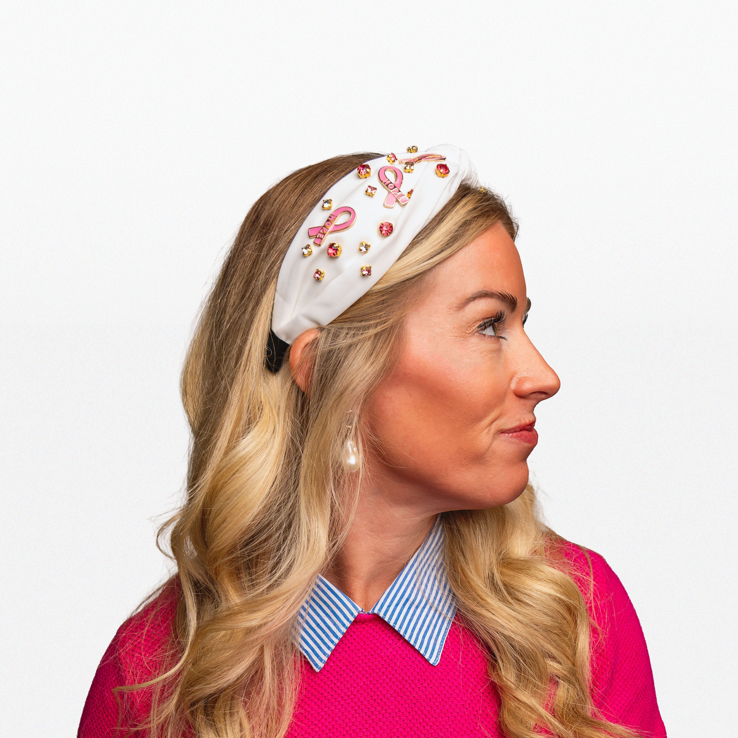 Breast Cancer Awareness Pink Ribbon Embellished Knot Headband - NBCF