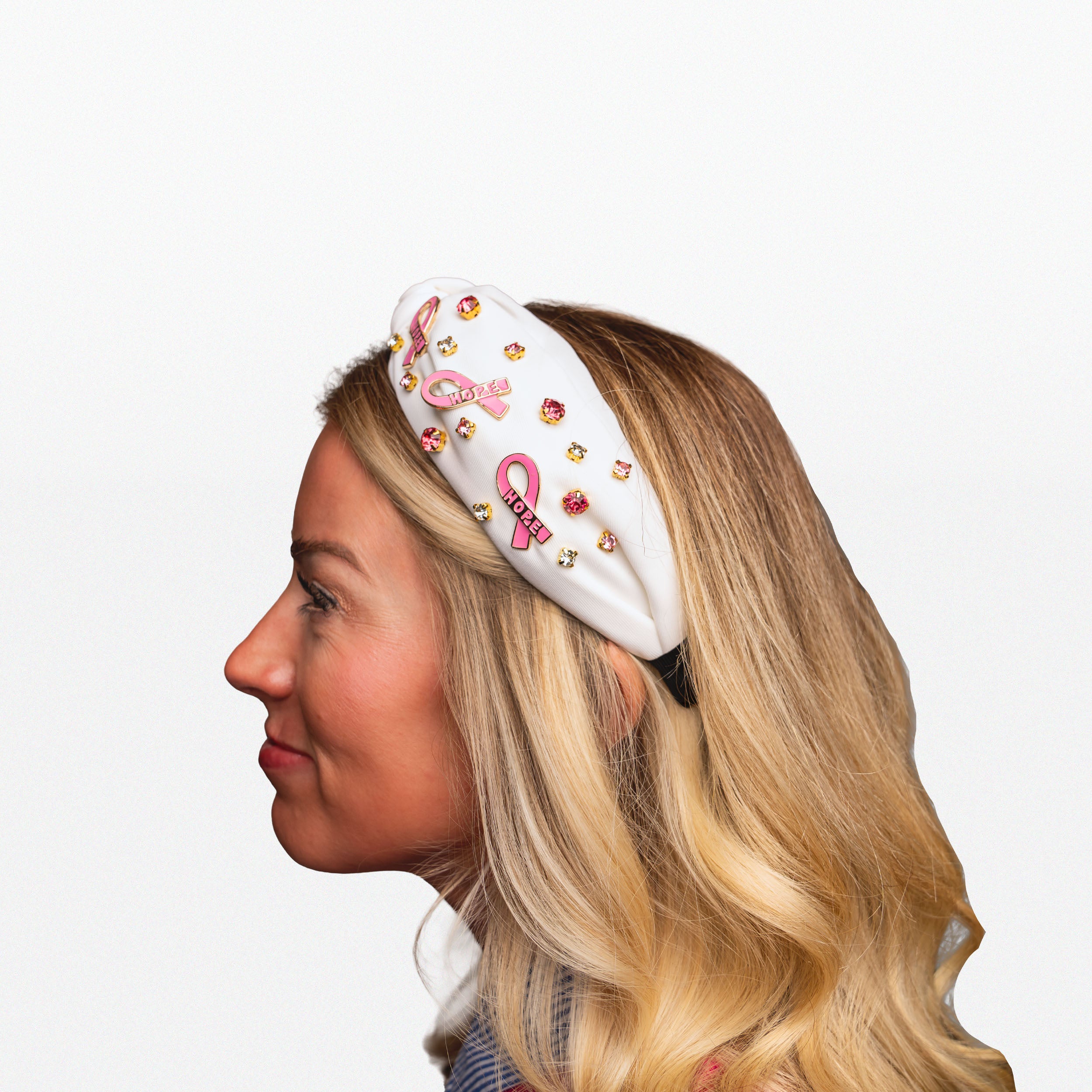 Breast Cancer Awareness Pink Ribbon Embellished Knot Headband - NBCF