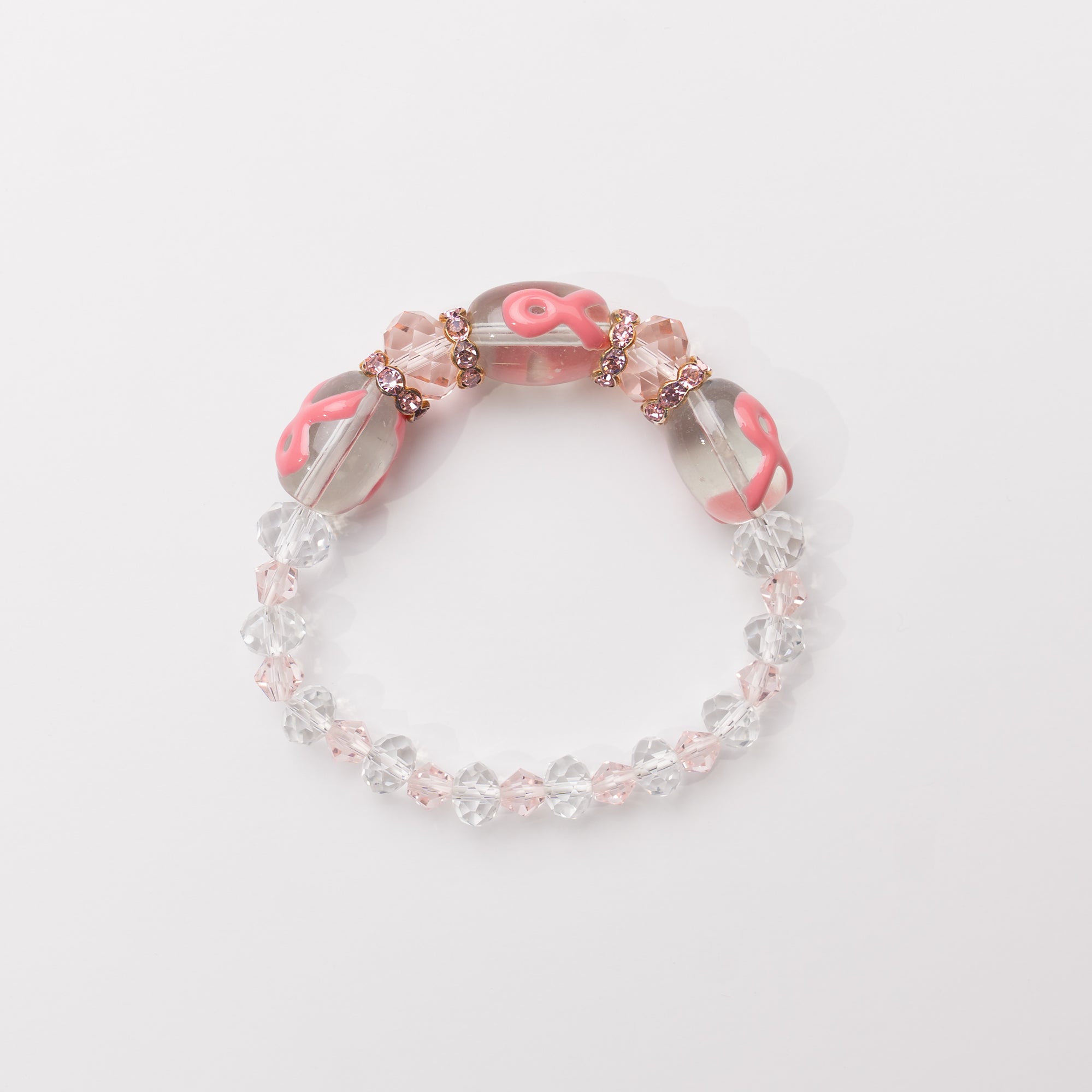 Pink Ribbon Glass Beaded Bracelet- NBCF