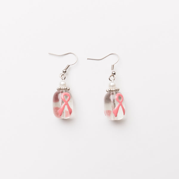 Hand Painted Pink Ribbon Earrings