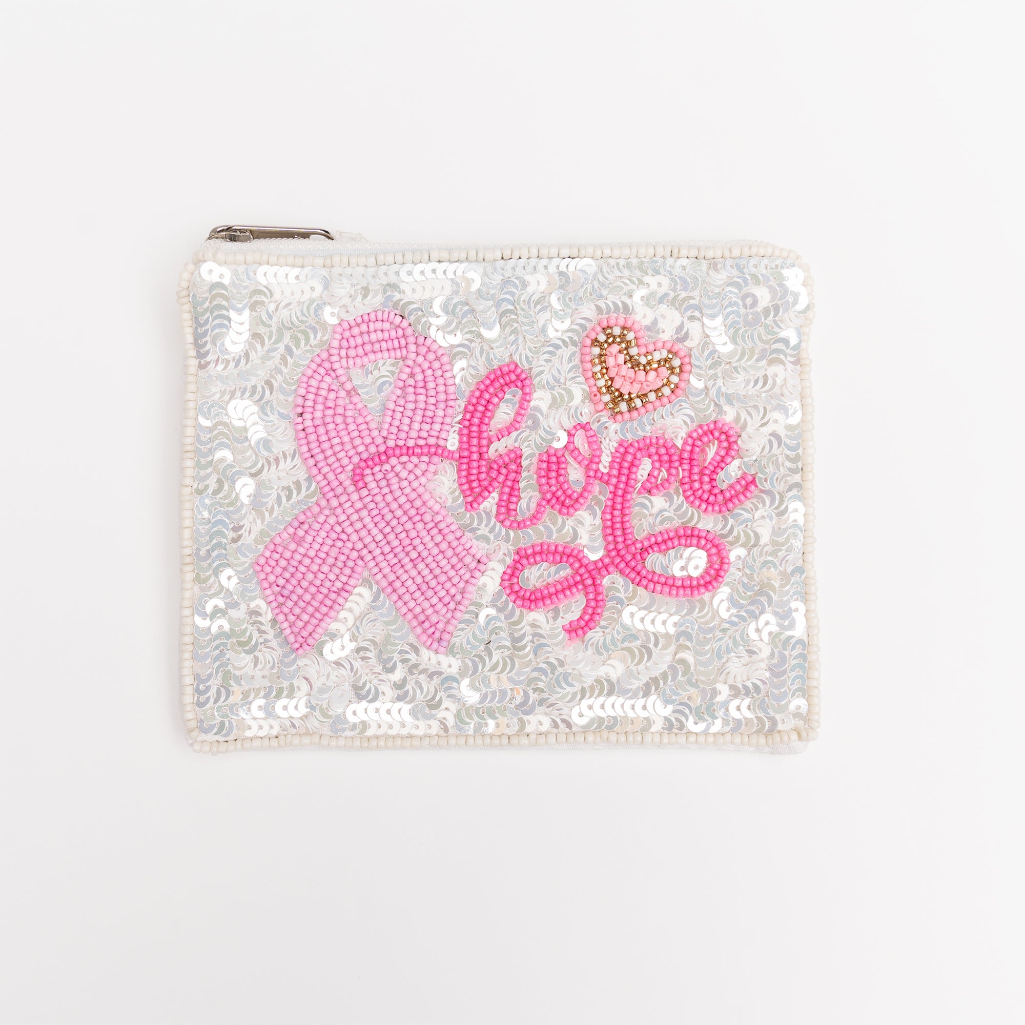 HOPE Sequin Zipper Pouch - White - NBCF