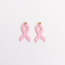 Load image into Gallery viewer, Pink Ribbon Dangle Earrings