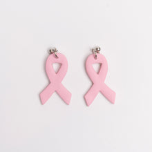 Load image into Gallery viewer, Pink Ribbon Dangle Earrings