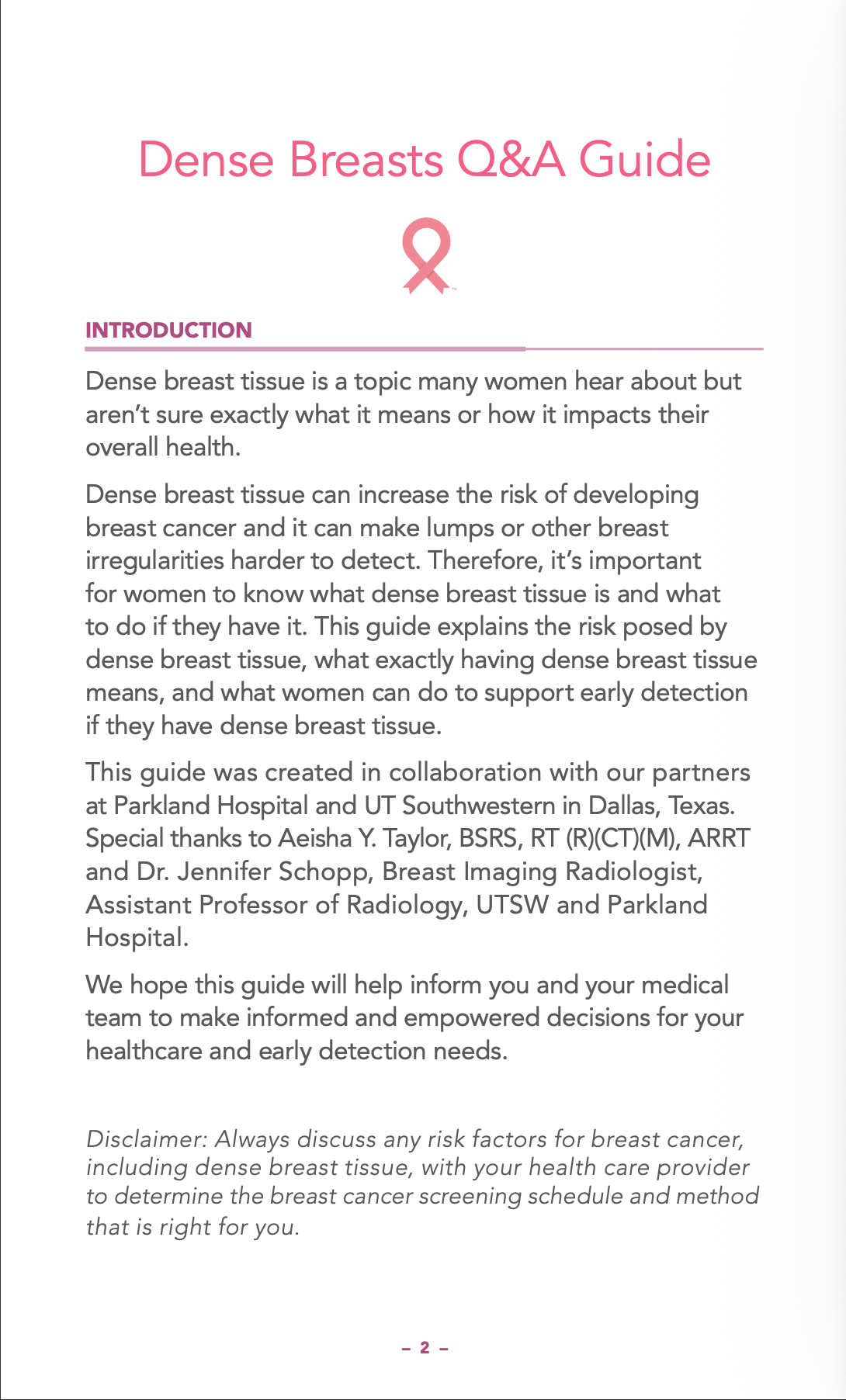 Dense Breast Guide - 10 Count - Educational Material