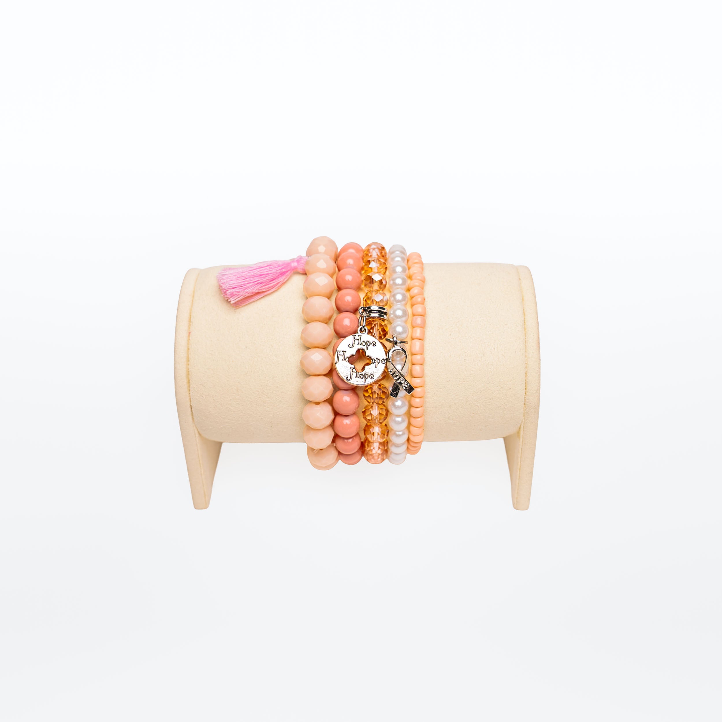 Breast Cancer Awareness Beaded Bracelet Stack - NBCF