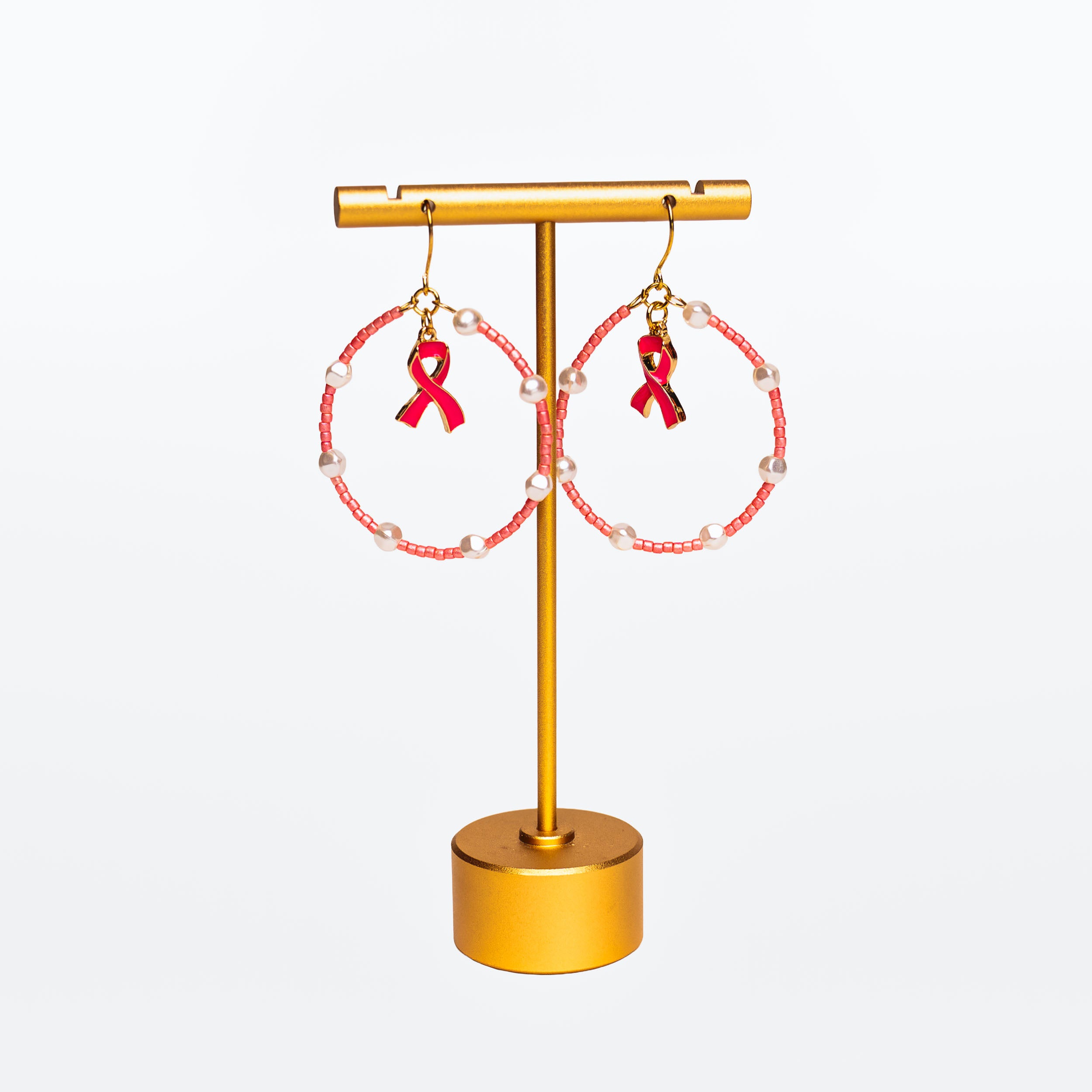 Breast Cancer Awareness Pink Ribbon Circle Earrings - NBCF