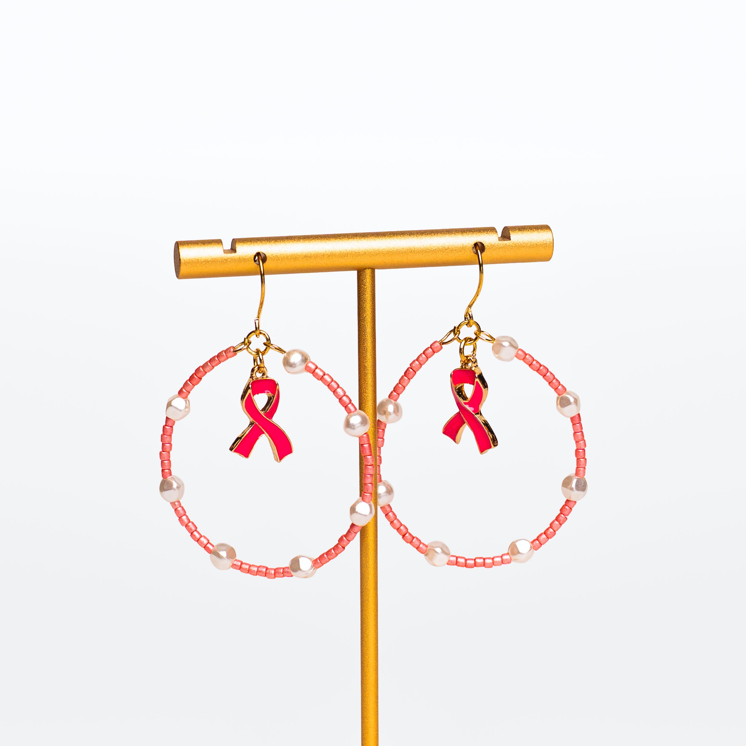 Breast Cancer Awareness Pink Ribbon Circle Earrings - NBCF