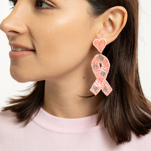Pink Ribbon Sequin Earrings
