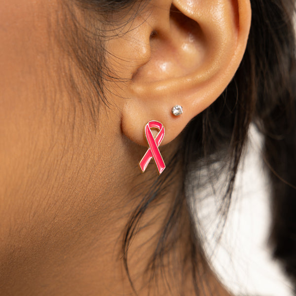 Pink Ribbon Stud Earrings