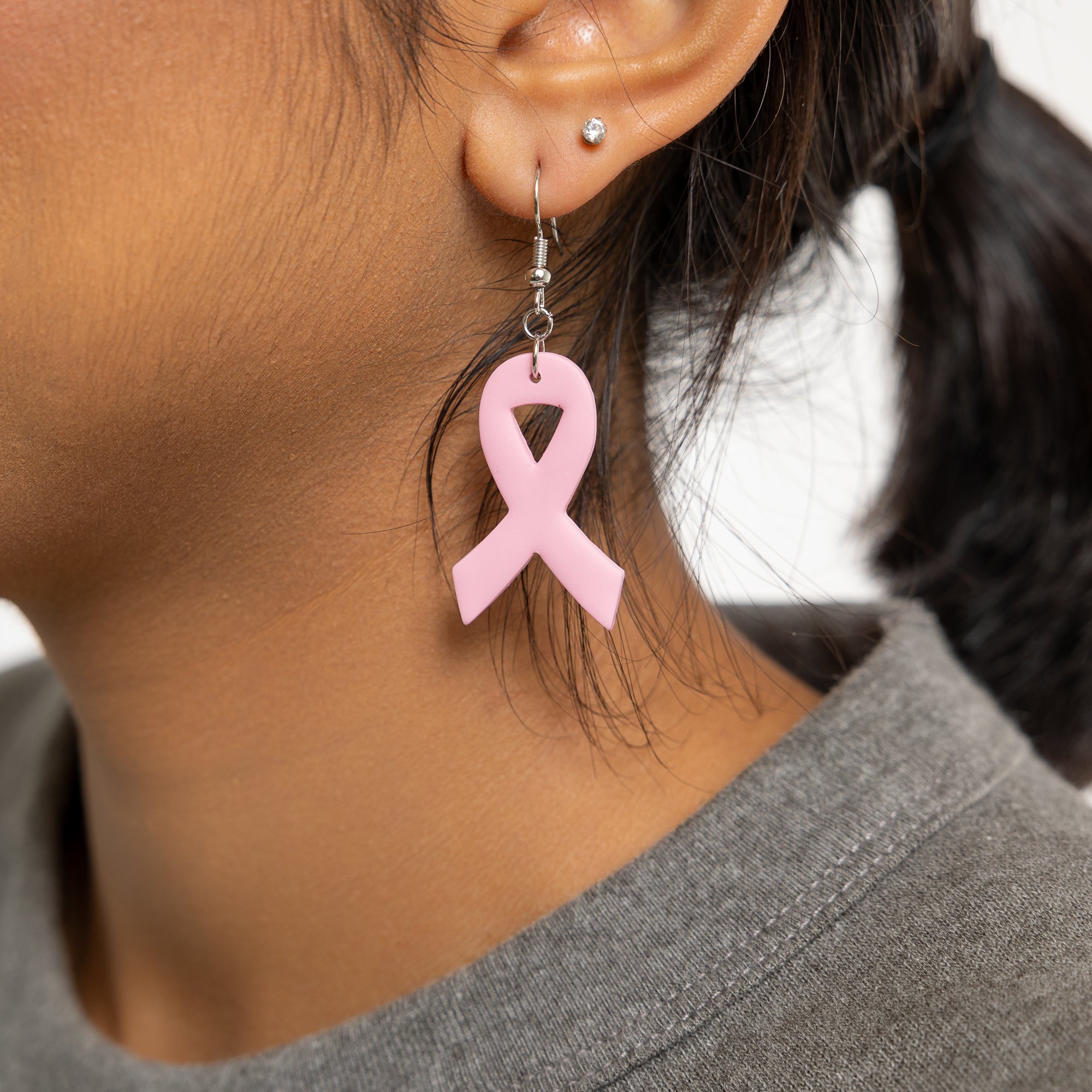Pink Ribbon Dangle Earrings