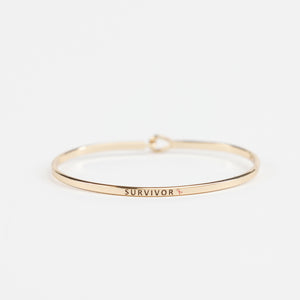 Survivor Pink Ribbon Hook Bracelet - Gold - NBCF