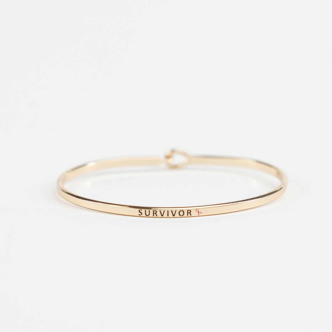Survivor Pink Ribbon Hook Bracelet - Gold - NBCF