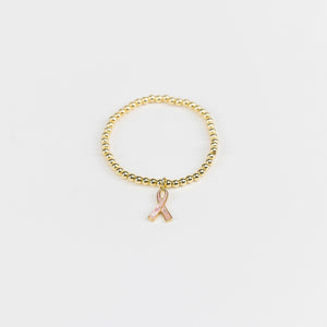 Pink Ribbon Charm Beaded Stretch Bracelet - NBCF