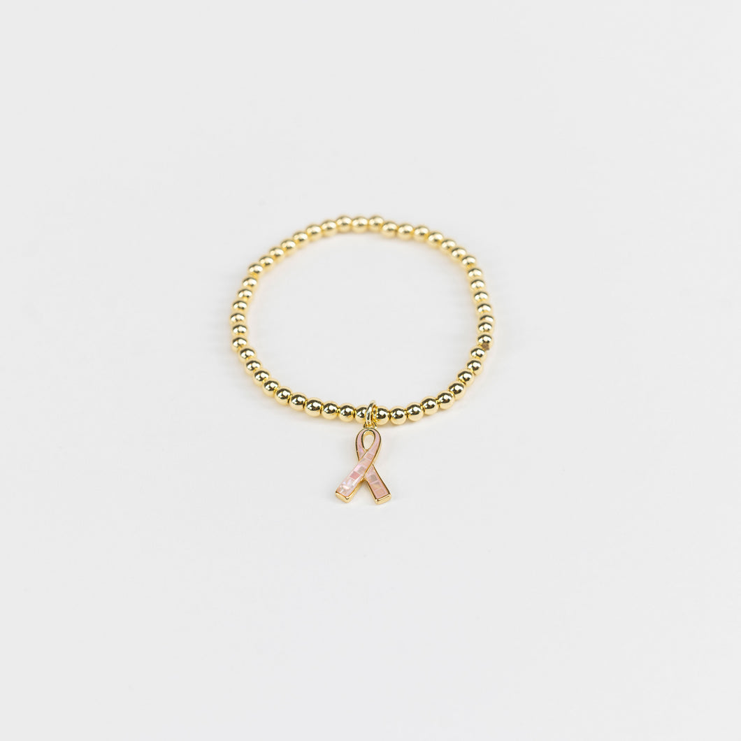 Pink Ribbon Charm Beaded Stretch Bracelet - NBCF
