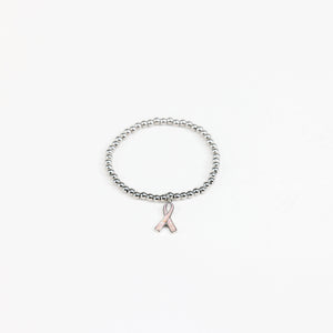 Pink Ribbon Charm Beaded Stretch Bracelet - NBCF