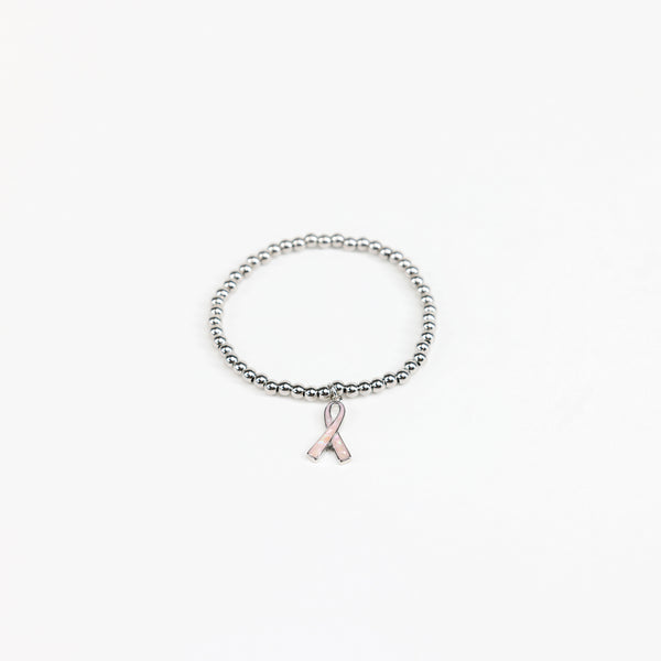 Pink Ribbon Charm Beaded Stretch Bracelet - NBCF