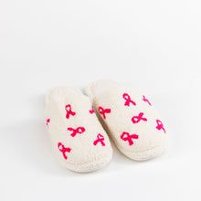 Load image into Gallery viewer, Pink Ribbon Fuzzy Slippers - White - NBCF