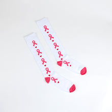 Load image into Gallery viewer, Breast Cancer Awareness Pink Ribbon Heart Knee High Socks - Pink - NBCF