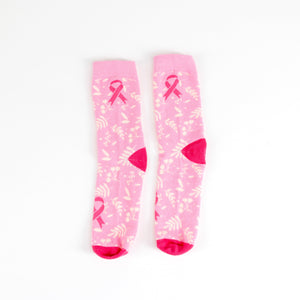 Breast Cancer Awareness Pink Ribbon Floral Socks - Pink - NBCF