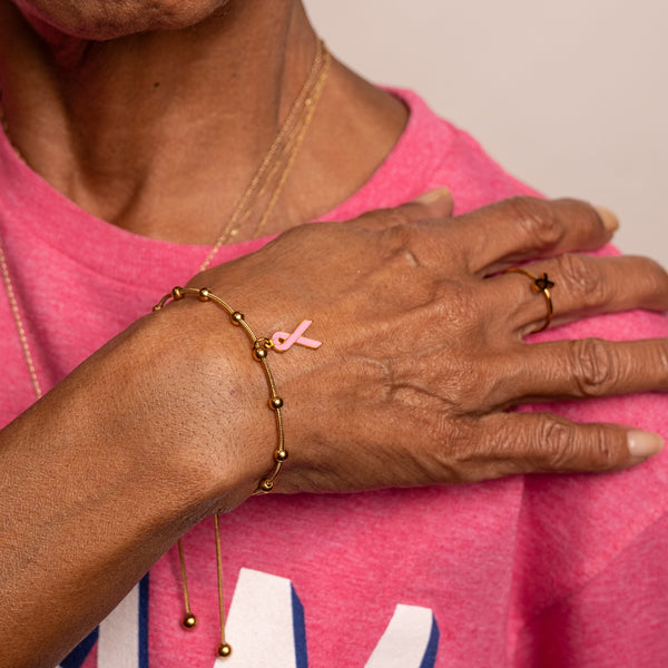 Breast Cancer Awareness Adjustable Charm Bracelet - Gold - NBCF