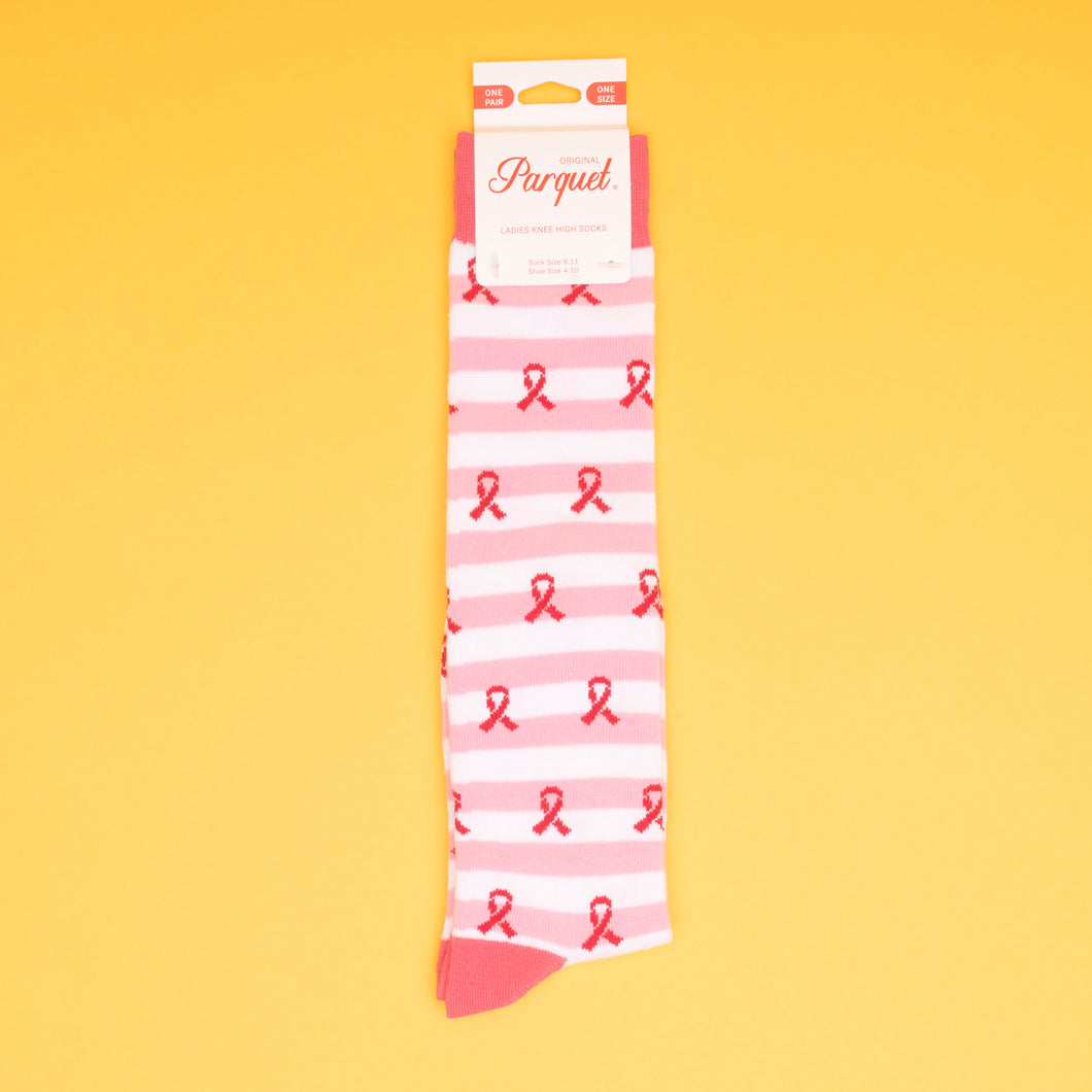 Breast Cancer Awareness Pink Ribbon Knee High Socks - Pink - NBCF