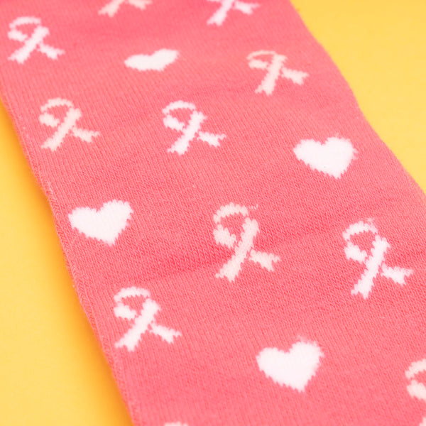 Breast Cancer Awareness Pink Ribbon Heart Socks - Pink - NBCF