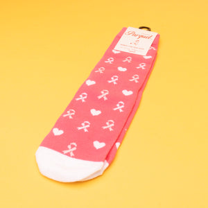 Breast Cancer Awareness Pink Ribbon Heart Socks - Pink - NBCF