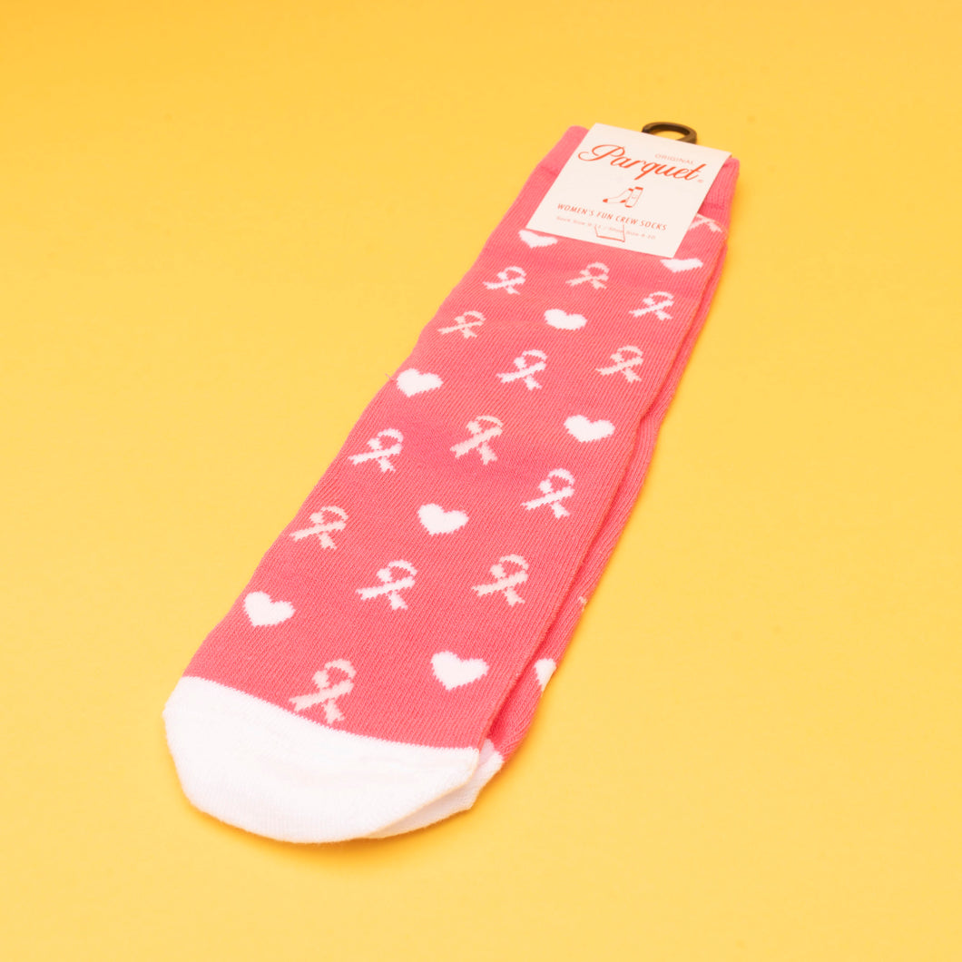 Breast Cancer Awareness Pink Ribbon Heart Socks - Pink - NBCF