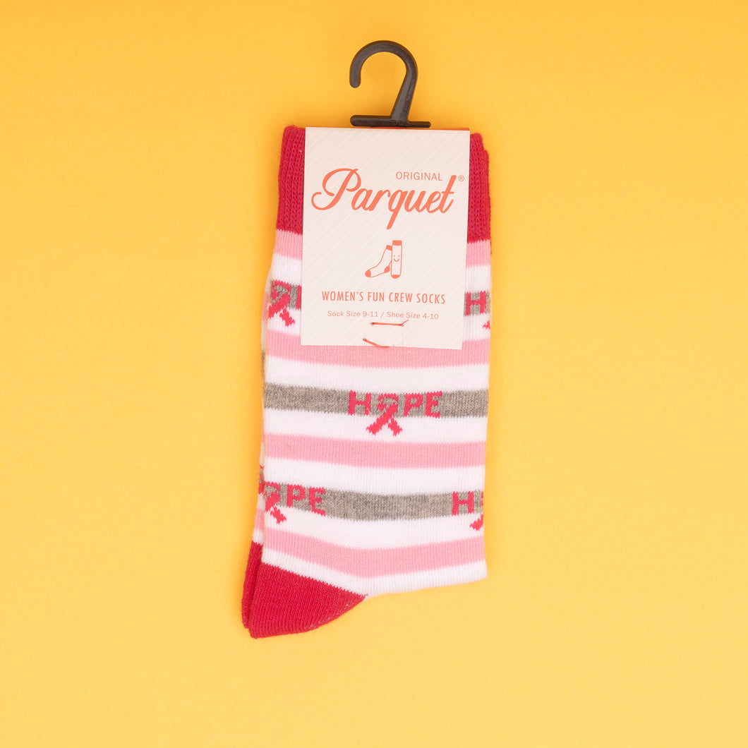 Pink Ribbon HOPE Breast Cancer Awareness Socks - Pink - NBCF