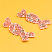 Load image into Gallery viewer, Pink Ribbon Sequin Earrings