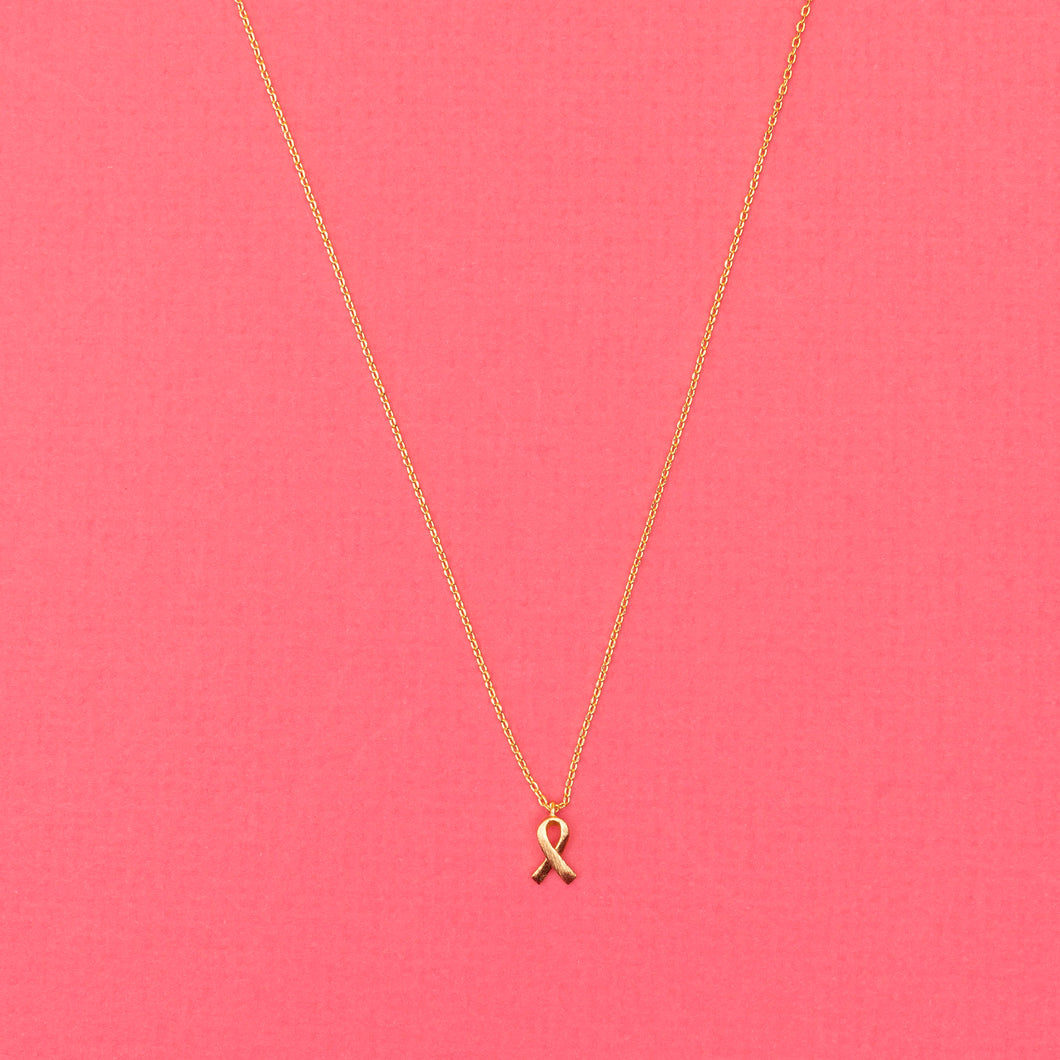 Breast Cancer Awareness Ribbon Necklace - Gold - NBCF