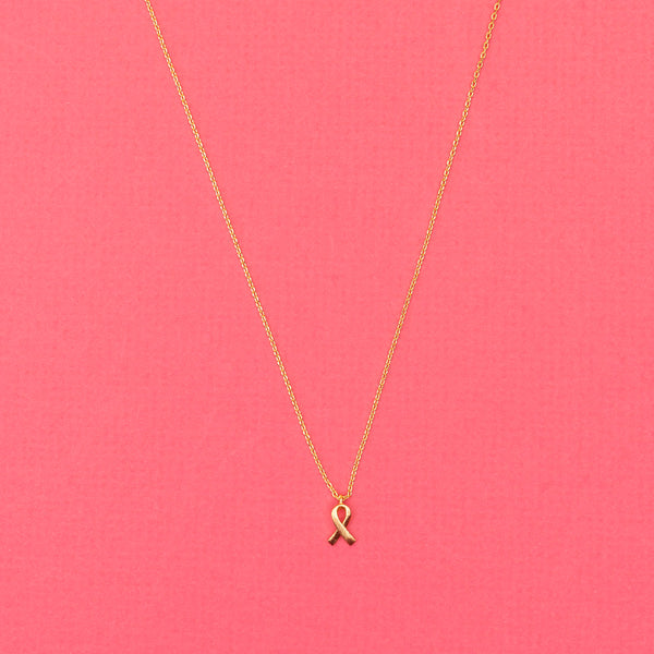 Breast Cancer Awareness Ribbon Necklace - Gold - NBCF